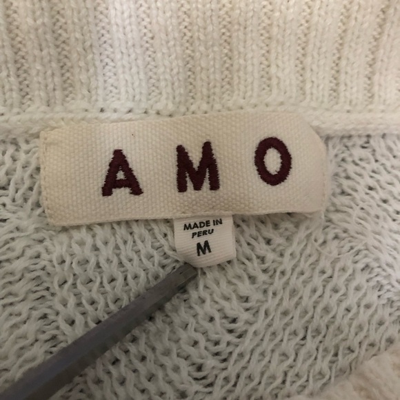 AMO Patchwork Sweater Women's Medium Neutral Ivory Oversized Cropped Alpaca Wool - Picture 2 of 7